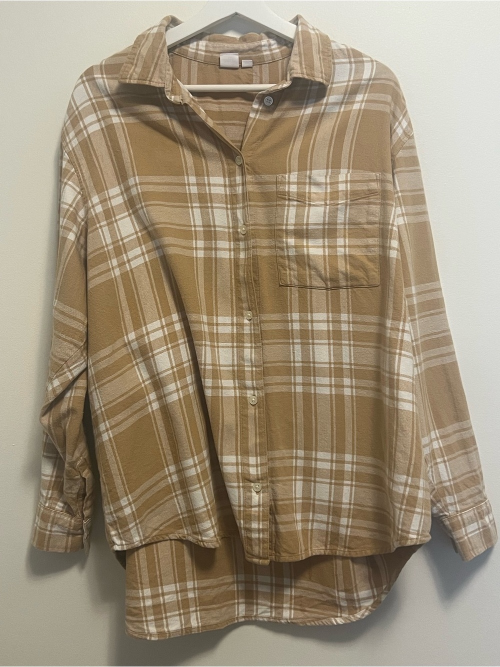 GAP Tan and Cream Plaid Shirt